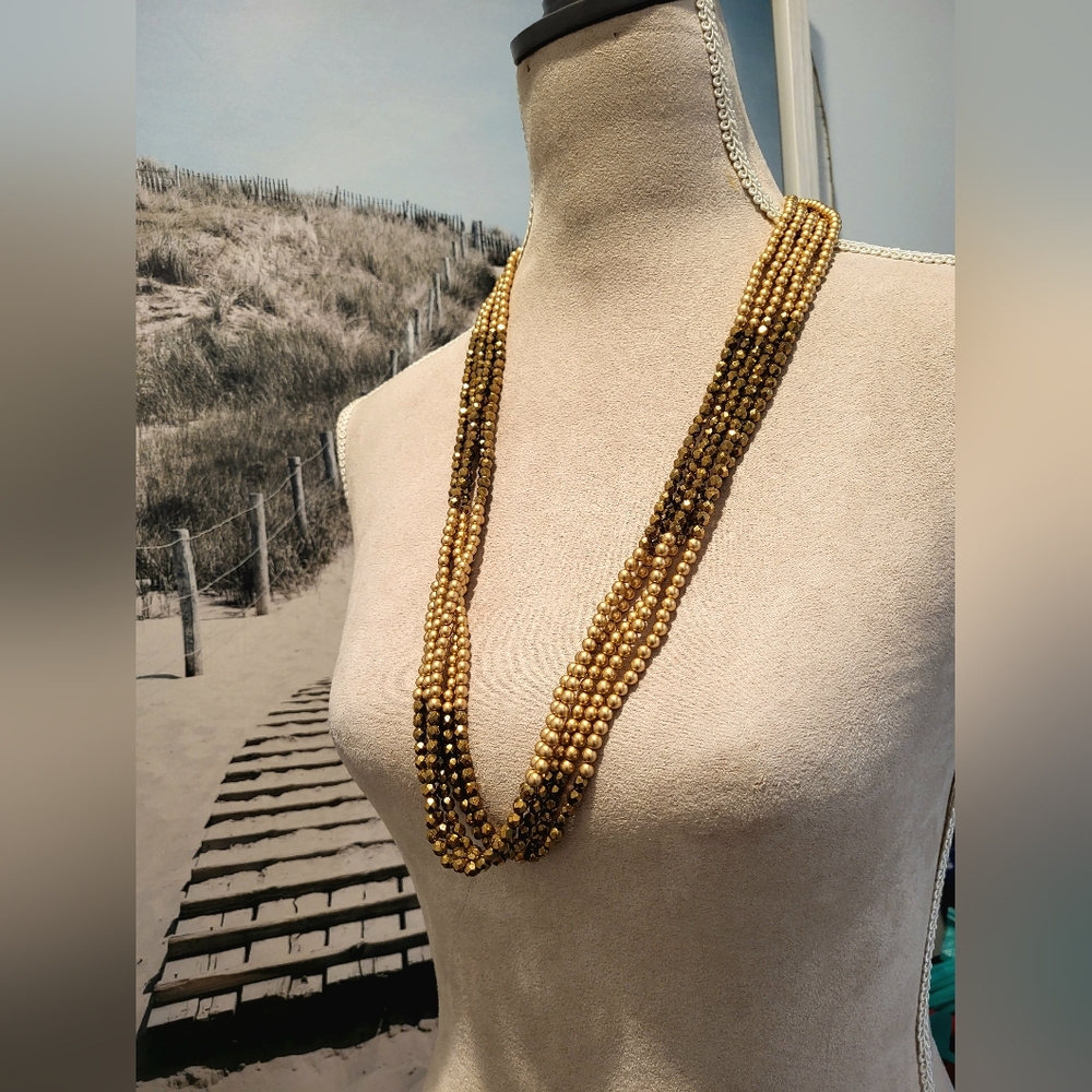 Vintage Necklace, Gold beads and faux pearls